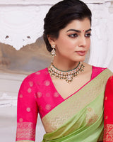 Vishal Prints Olivine Designer Dola Silk Weaving And Diamond Work Saree With Core Piping