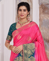 Vishal Prints Violet Red Designer Dola Silk Weaving And Diamond Work Saree With Core Piping