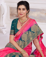 Vishal Prints Violet Red Designer Dola Silk Weaving And Diamond Work Saree With Core Piping