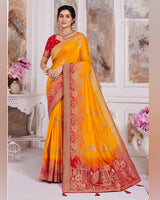Vishal Prints Golden Yellow Designer Dola Silk Weaving And Diamond Work Saree With Core Piping