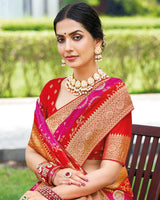 Vishal Prints Cherry Red Designer Dola Silk Weaving And Diamond Work Saree With Core Piping