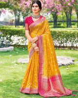 Vishal Prints Mustard Designer Dola Silk Weaving And Diamond Work Saree With Core Piping