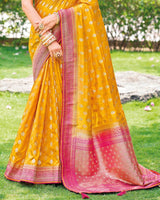 Vishal Prints Mustard Designer Dola Silk Weaving And Diamond Work Saree With Core Piping