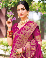 Vishal Prints Dark Fuchsia Designer Dola Silk Weaving And Diamond Work Saree With Core Piping