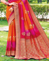 Vishal Prints Orange Designer Dola Silk Weaving And Diamond Work Saree With Core Piping