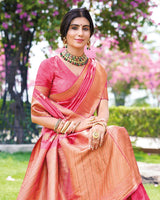 Vishal Prints Froly Pink Designer Dola Silk Weaving And Diamond Work Saree With Core Piping