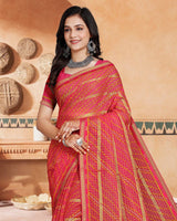 Vishal Prints Pinkish Red Printed Bandhani Print Patterned Chiffon Saree With Foil