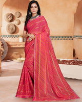 Vishal Prints Red Pink Printed Bandhani Print Patterned Chiffon Saree With Foil