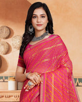 Vishal Prints Red Pink Printed Bandhani Print Patterned Chiffon Saree With Foil