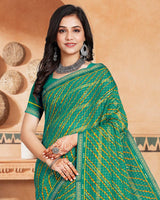 Vishal Prints Rama Green Printed Bandhani Print Patterned Chiffon Saree With Foil
