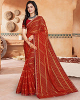 Vishal Prints Dark Red Printed Bandhani Print Patterned Chiffon Saree With Foil