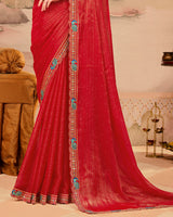 Vishal Prints Paprika Red Designer Fancy Chiffon Saree With Diamond Work And Cut Work Embroidery Border