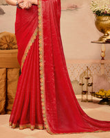 Vishal Prints Sindoori Red Designer Fancy Chiffon Saree With Diamond Work And Cut Work Embroidery Border