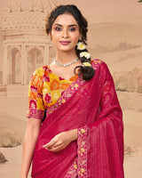 Vishal Prints Raspberry Pink Designer Fancy Chiffon Saree With Diamond Work And Cut Work Embroidery Border