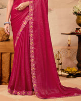 Vishal Prints Raspberry Pink Designer Fancy Chiffon Saree With Diamond Work And Cut Work Embroidery Border
