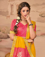 Vishal Prints Bright Yellow Designer Fancy Chiffon Saree With Diamond Work And Cut Work Embroidery Border