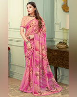 Vishal Prints Deep Blush Pink Digital Print Fancy Chiffon Saree With Border