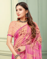 Vishal Prints Deep Blush Pink Digital Print Fancy Chiffon Saree With Border