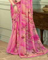 Vishal Prints Deep Blush Pink Digital Print Fancy Chiffon Saree With Border