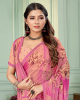 Vishal Prints Deep Blush Pink Digital Print Fancy Chiffon Saree With Border