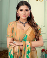 Vishal Prints Sandy Brown Digital Print Fancy Chiffon Saree With Border