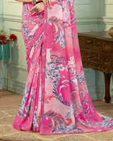 Vishal Prints Raspberry Pink Digital Print Fancy Chiffon Saree With Border