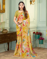 Vishal Prints Indian Yellow Digital Print Fancy Chiffon Saree With Border
