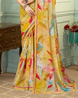 Vishal Prints Indian Yellow Digital Print Fancy Chiffon Saree With Border
