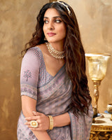 Vishal Prints Pastel Pink Checks Patterned Fancy Chiffon Saree With Digital Print Satin Border