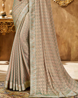 Vishal Prints Pastel Orange Checks Patterned Fancy Chiffon Saree With Digital Print Satin Border