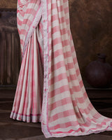 Vishal Prints Tulip Pink Checks Patterned Fancy Chiffon Saree With Digital Print Satin Border