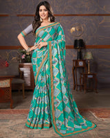 Vishal Prints Dark Turquoise Blue Brasso Saree With Foil Print And Zari Border