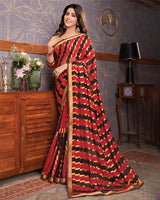Vishal Prints Cherry Red Brasso Saree With Foil Print And Zari Border