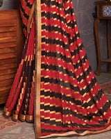 Vishal Prints Cherry Red Brasso Saree With Foil Print And Zari Border
