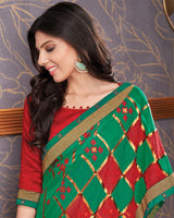 Vishal Prints Dark Sea Green Brasso Saree With Foil Print And Zari Border