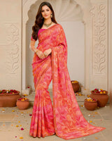 Vishal Prints Salmon Pink Digital Print Fancy Chiffon Saree With Fancy Border