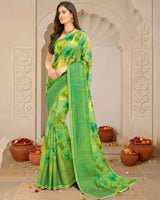 Vishal Prints Dark Pastel Green Digital Print Fancy Chiffon Saree With Fancy Border