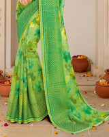 Vishal Prints Dark Pastel Green Digital Print Fancy Chiffon Saree With Fancy Border