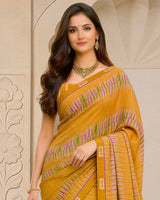 Vishal Prints Dark Ochre Digital Print Fancy Chiffon Saree With Fancy Border