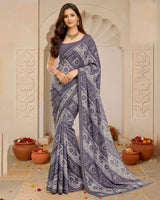 Vishal Prints Greyish Purple Digital Print Fancy Chiffon Saree With Fancy Border