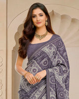 Vishal Prints Greyish Purple Digital Print Fancy Chiffon Saree With Fancy Border