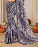 Vishal Prints Greyish Purple Digital Print Fancy Chiffon Saree With Fancy Border