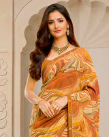 Vishal Prints Pastel Orange Digital Print Fancy Chiffon Saree With Fancy Border