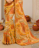 Vishal Prints Pastel Orange Digital Print Fancy Chiffon Saree With Fancy Border