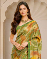 Vishal Prints Multi Green Digital Print Fancy Chiffon Saree With Fancy Border