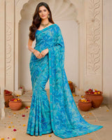 Vishal Prints Pacific Blue Digital Print Fancy Chiffon Saree With Fancy Border
