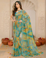 Vishal Prints Dusty Teal Green Digital Print Fancy Chiffon Saree With Fancy Border