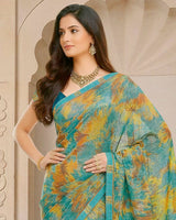 Vishal Prints Dusty Teal Green Digital Print Fancy Chiffon Saree With Fancy Border