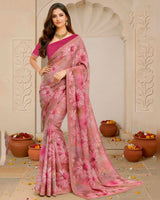 Vishal Prints Brownish Pink Digital Print Fancy Chiffon Saree With Fancy Border