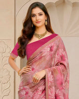 Vishal Prints Brownish Pink Digital Print Fancy Chiffon Saree With Fancy Border